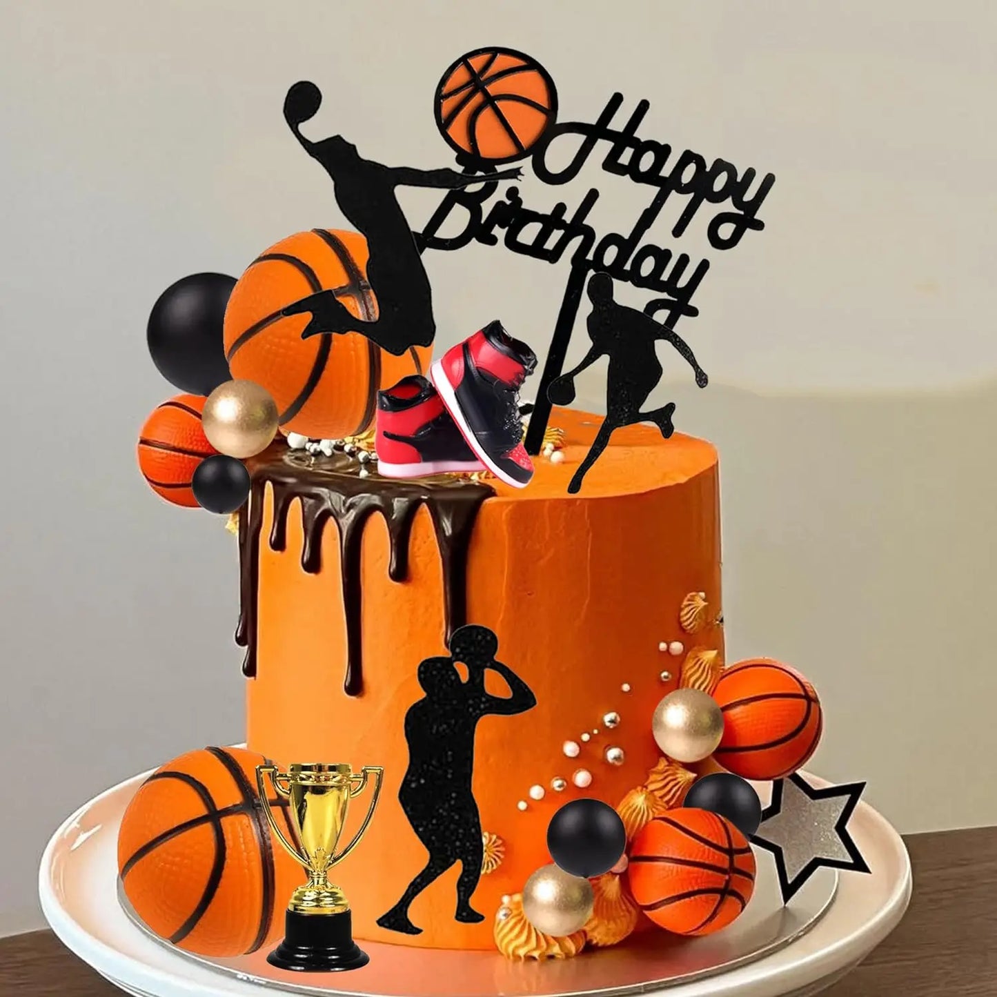 25 PCS Basketball Cake Toppers Black Gold Balls Cake Decorations Basketball Sports Theme Cake Decoration for Boy Birthday Party