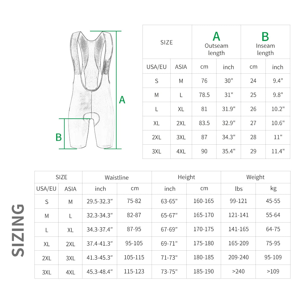 WOSAWE Spring Summer Shoulder Strap Riding Pants Men's Shorts Professional Road Bicycle Pants