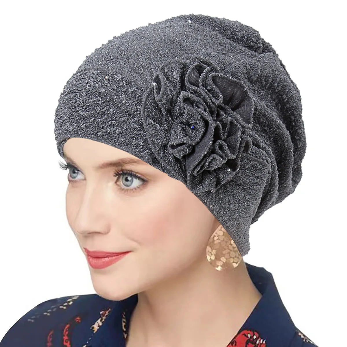 New Women Gold Silver Turban Hats Chemo Bandana Hijab Pleated Indian Cap Turbante Hat Ladies Hair Loss Headscarf Muslim Headwear