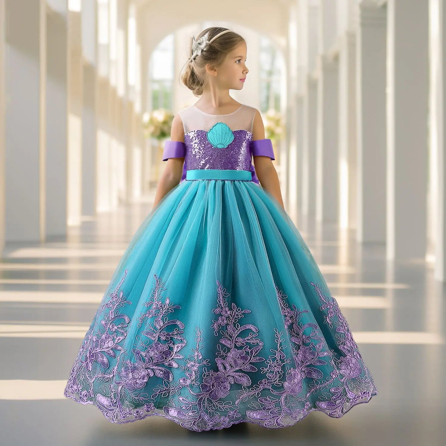 Fancy Mermaid Costumes for Girls 4-10 Y Ariel Cosplay Birthday Princess Dress Halloween Carnival Party Gown Girls Mermaid Dress