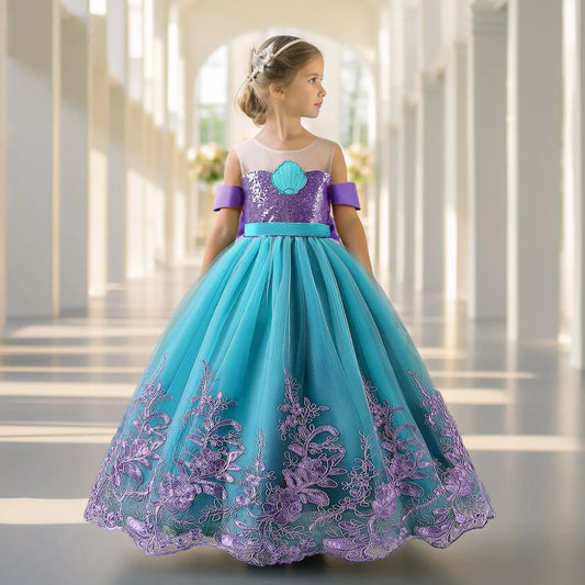 Fancy Mermaid Costumes for Girls 4-10 Y Ariel Cosplay Birthday Princess Dress Halloween Carnival Party Gown Girls Mermaid Dress