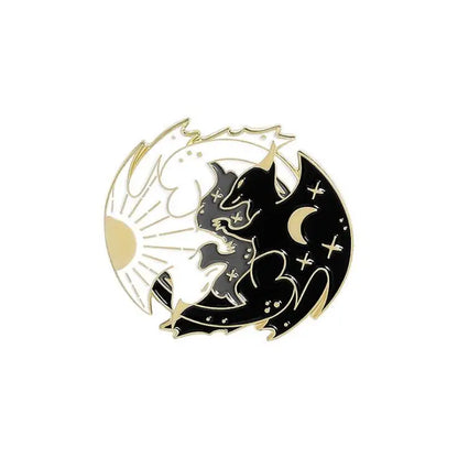 Cartoon Black White Animal Hug Enamel Pins Fox Koi Fish Dinosaur Deer Rabbit Crescent Ghost Alloy Brooch Badge Fashion Jewelry