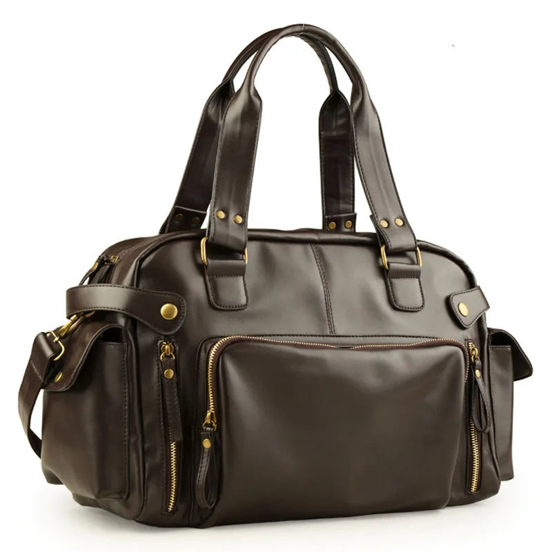 Male Travel Bag Retro Duffle Handbag Shoulder Bag PU Leather Big Messenger Bags High Quality Men's Luggage Storage Crossbody Bag