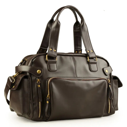 Male Travel Bag Retro Duffle Handbag Shoulder Bag PU Leather Big Messenger Bags High Quality Men's Luggage Storage Crossbody Bag