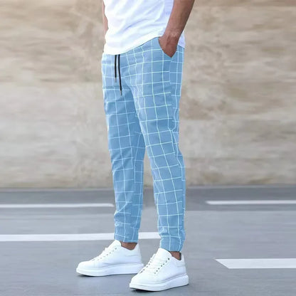 New Style Men Sports and Casual Pants, Trendy and Fashionable Checked Long Pants Slim-fit, All-season Versatile Casual Men Pants