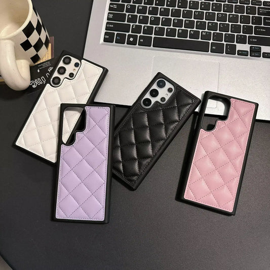 Genuine CC Classic Leather Case For Samsung S23 S22 S24 Ultra S24 PLUS Cover Top Quality Luxury Diamond-Type Lattice Brand Cases
