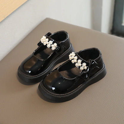 Children Fashion Pearl Leather Shoes Baby Girls Soft Bottom Party Princess Shoes Kids Non-slip Casual Flats Infant shoes