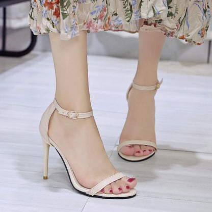 Summer Open Toe Solid Color Simple Elegant Fashion Sandals for Women New Sexy Pin Buckle Comfortable Banquet Party High Heels
