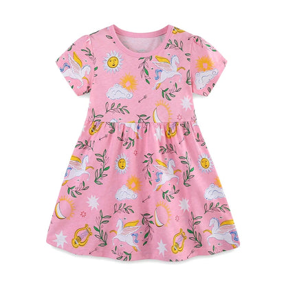 2-7T Jumping Meters Rainbow Short Sleeve Baby Princess Dresses Summer Girls Party Dress  Children Clothing Toddler Dresses