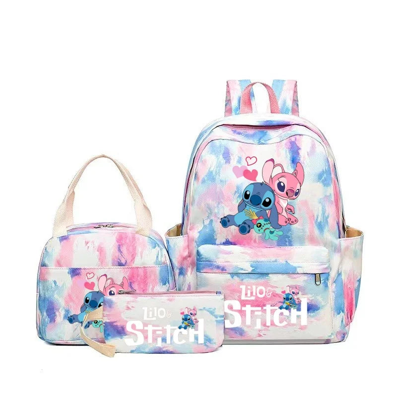 3pcs Stitch Kids Girl Backpack, Anime Tote Shoulder Handbag, Casual Outdoor Travel Sport Daypack With Lunch Bag Pencil bag