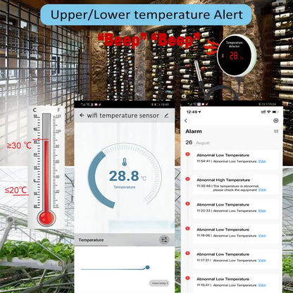 Tuya WiFi Temperature Senor 1M/3M Probe Digital LCD Screen Smart Life Thermometer For Fridge Water Pool Thermostat Remote Alarm
