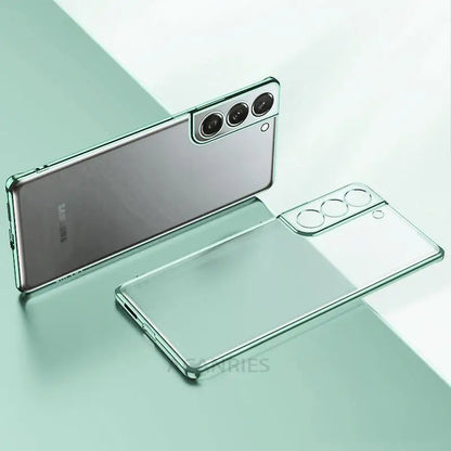 Luxury Gold Plating Phone Case For Samsung Galaxy S21 Ultra S20 Plus S22 S 21 20 5g Camera Protect Transparent Silicone Cover