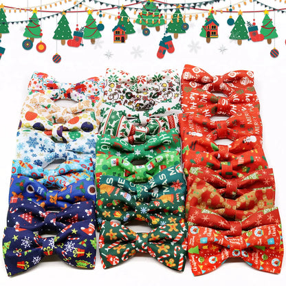 2024 New 50PCS Christmas Dog Bows Removable Dog Bowties Collar Pet Dog Christmas Bow Tie For Dogs Pets Christmas Accessories