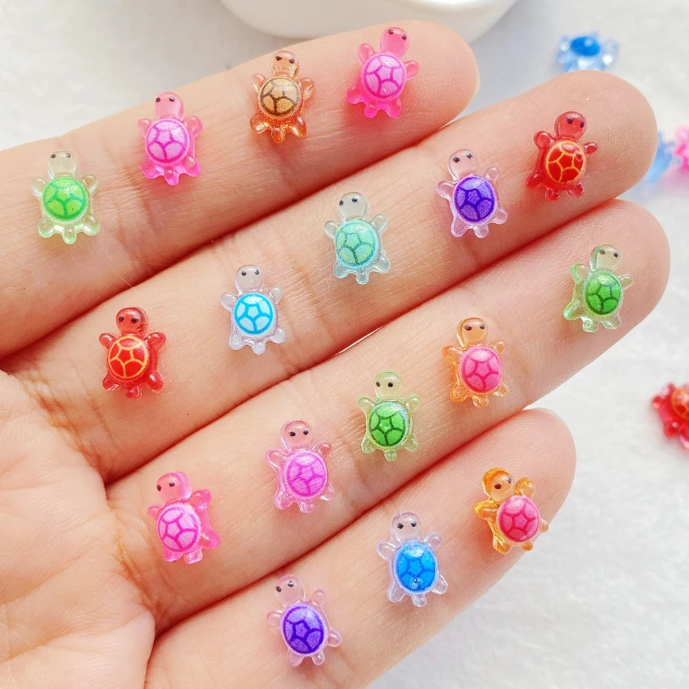 100Pcs Cute Resin Cartoon Little Turtle Nail Art Resin Designer Charms DIY Craft For Nail 3D Decorations Jewelry