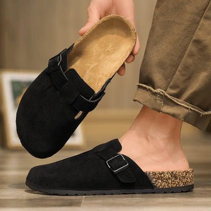 Plus Size 47 Men Half Shoes Casual Loafers Cork Clogs Slippers Fashion Suede Slip-on Flat Sandals soft-Soled Casual Sandals