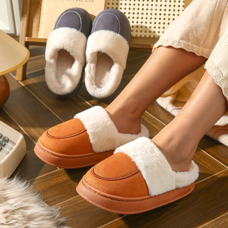 2024 New Winter Trend Concise Indoor Mule Warm Cosy Non-slip Plush Slippers For Women Closed-toe Slides Ladies Home Cotton Shoes