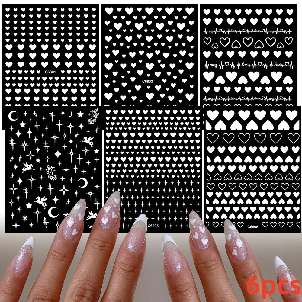 8Pcs Red Heart Nail Stickers 3D Bronzing Silver Gold Heart Shape Star & Moon Metal Totem Nail Slider Self-Adhesive DIY Nail Art*