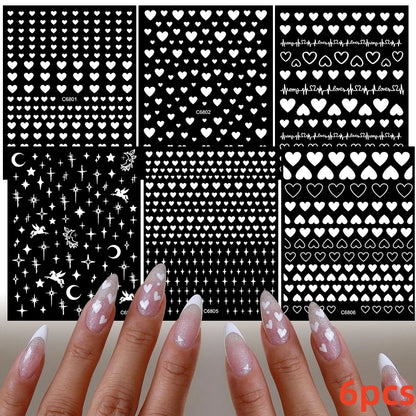 8Pcs Red Heart Nail Stickers 3D Bronzing Silver Gold Heart Shape Star & Moon Metal Totem Nail Slider Self-Adhesive DIY Nail Art*