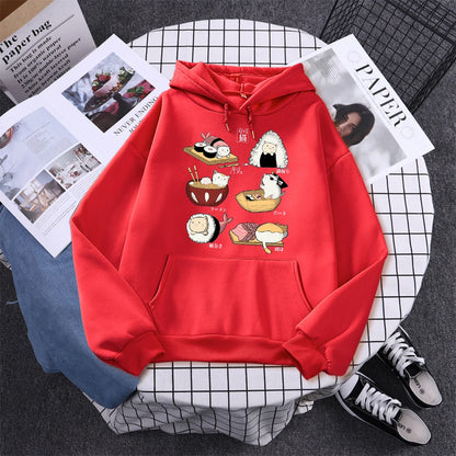 Sushi Cat's Day Harajuku Printed Hoody Womens Fashion Loose Clothing Autumn Fleece Sweatshirt Casual O-Neck Female Streetwear