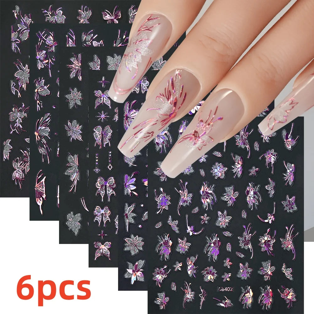 8Pcs Red Heart Nail Stickers 3D Bronzing Silver Gold Heart Shape Star & Moon Metal Totem Nail Slider Self-Adhesive DIY Nail Art*