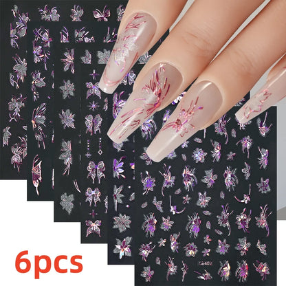 8Pcs Red Heart Nail Stickers 3D Bronzing Silver Gold Heart Shape Star & Moon Metal Totem Nail Slider Self-Adhesive DIY Nail Art*