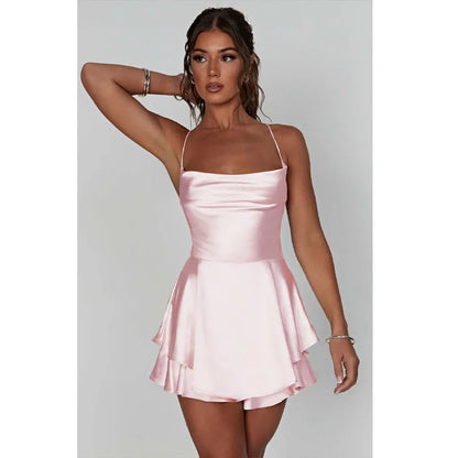 Sling Satin Halter Strap A Pendant Dress Sexy Elegant Lady Style Short Skirt Summer Female Club Party Vestidos