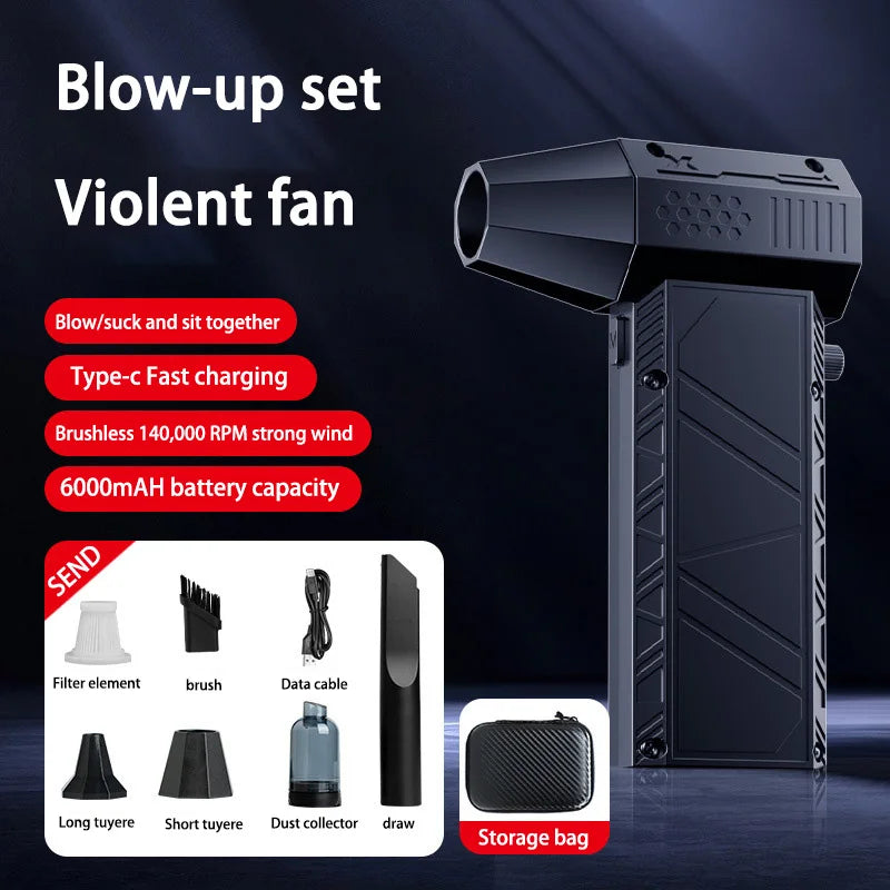 Violent Fan 400000RPM Powerful Air Blower Vacuum Dust Cleaner Type-C Charging Strong Winds Brushless Turbo Jet Blower 2025 New