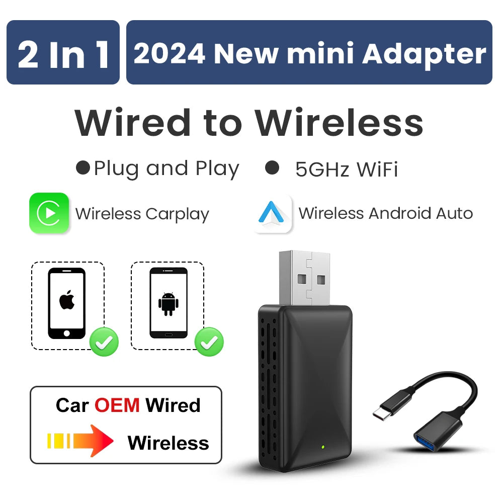 Wireless Android Auto Adapter Carplay Wireless Smart Bluetooth Dongle 2in1 For Dacia Spring Logan Sandero Stepway Duster Jogger