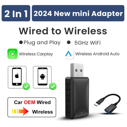 Wireless Android Auto Adapter Carplay Wireless Smart Bluetooth Dongle 2in1 For Dacia Spring Logan Sandero Stepway Duster Jogger