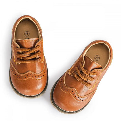 Four Seasons New Children's Leather Shoes Lace-Up Fashion Casual Sneakers Versatile Anti-Slip Waterproof Young Children's Shoes