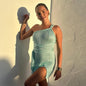 Summer New Women's Deep V Striped Knitted Spaghetti Strap Sleeveless Mini Dresses Elegant Chic Female Dress For Party Vacation