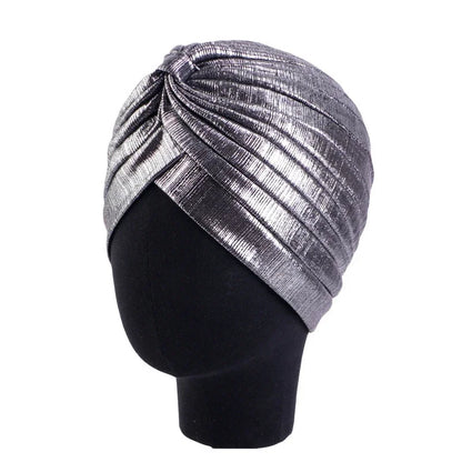 New Women Gold Silver Turban Hats Chemo Bandana Hijab Pleated Indian Cap Turbante Hat Ladies Hair Loss Headscarf Muslim Headwear