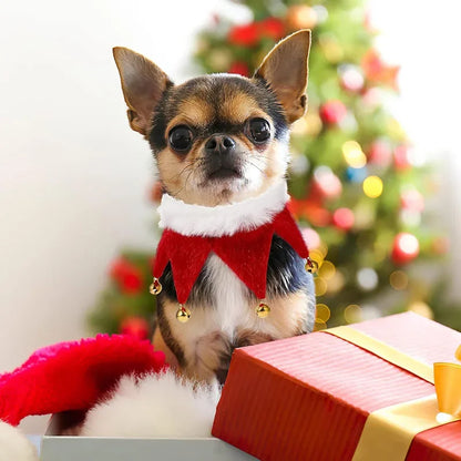 Christmas Holiday Dress Up Bibs for Pet | Cat Accessories Xmas Red Green Plush Scarf with Bell Cute New Year Necklace Costume