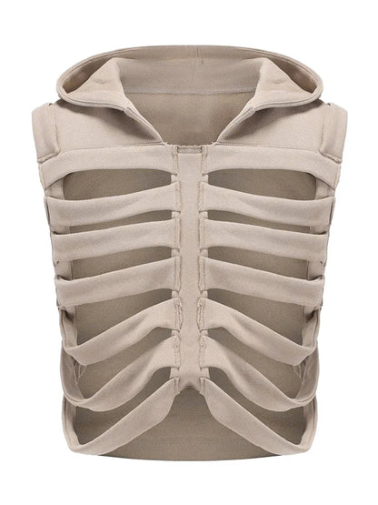 CHRONSTYLE Unisex Men Women Long Sleeve Hoodies Skeleton Hollow Out Solid Sweatshirts Streetwear Spring Fall Party Clubwear 2023