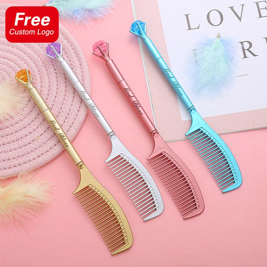 Custom Logo Diamond Comb Gel Pens Cute Signature Pen Kids School Supplies Unique Pen Cheap Kawaii Stationery Office Accessories