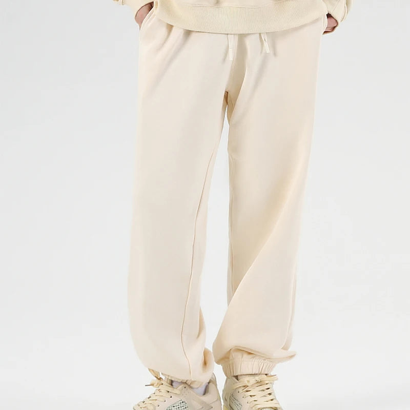 330g Mens 100% Cotton Spring Casual Long Pant French Terry Plain Brown Jogger Sports Trousers Male Flat Unlined Pocket Sweatpant
