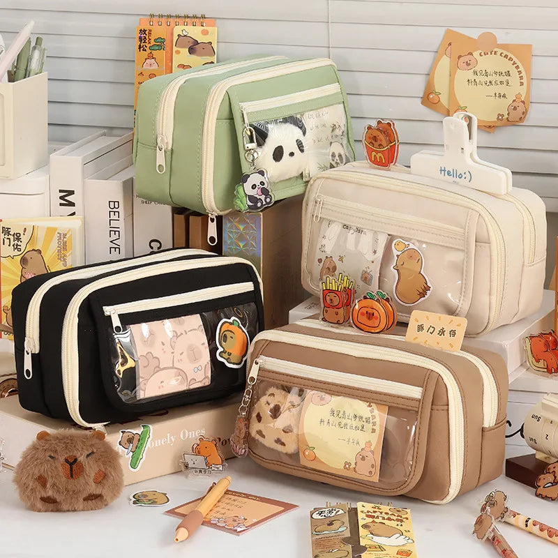 Panda New Nine Layer Large Capacity Transparent Pen Bag Cute Girl Junior High School Student Pencil Case Stationery Bag Storage
