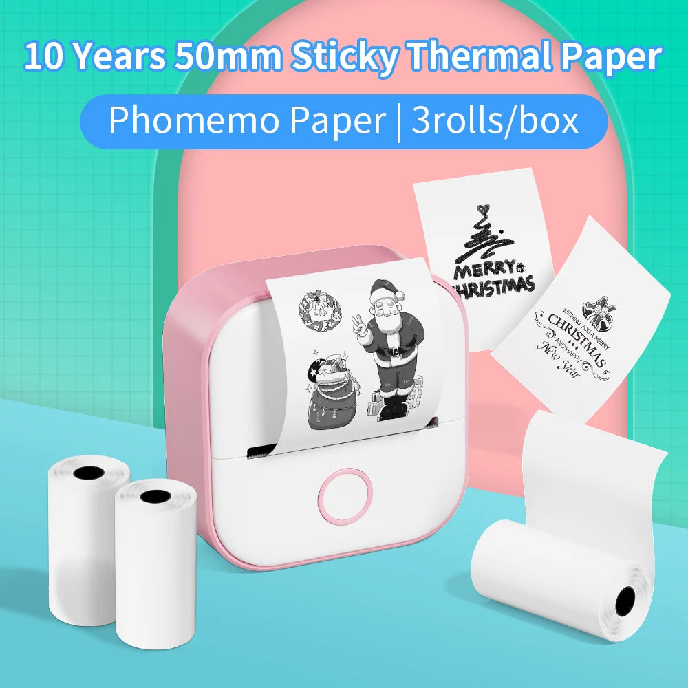 Phomemo T02 Thermal Printer Paper Thermal Sticker BPA Free for Journal Photo Picture Texts Study Notes To Do List 3rolls/box