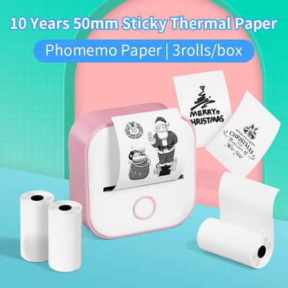 Phomemo T02 Thermal Printer Paper Thermal Sticker BPA Free for Journal Photo Picture Texts Study Notes To Do List 3rolls/box