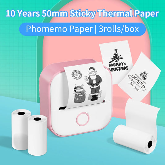 Phomemo T02 Thermal Printer Paper Thermal Sticker BPA Free for Journal Photo Picture Texts Study Notes To Do List 3rolls/box
