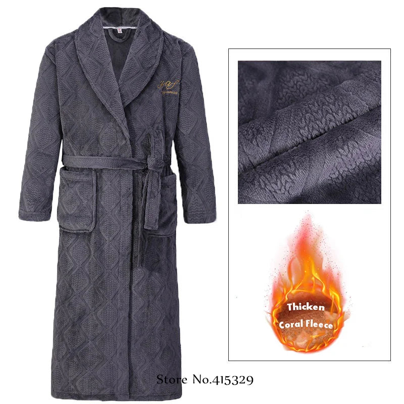 Big Size 3Xl 4Xl Kimono Robe Gown Winter New Men's Homewear Coral Fleece Bathrobe Shower Peignoirs Loose Thicken Nightwear