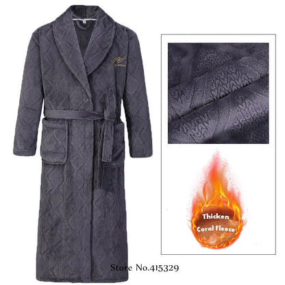 Big Size 3Xl 4Xl Kimono Robe Gown Winter New Men's Homewear Coral Fleece Bathrobe Shower Peignoirs Loose Thicken Nightwear