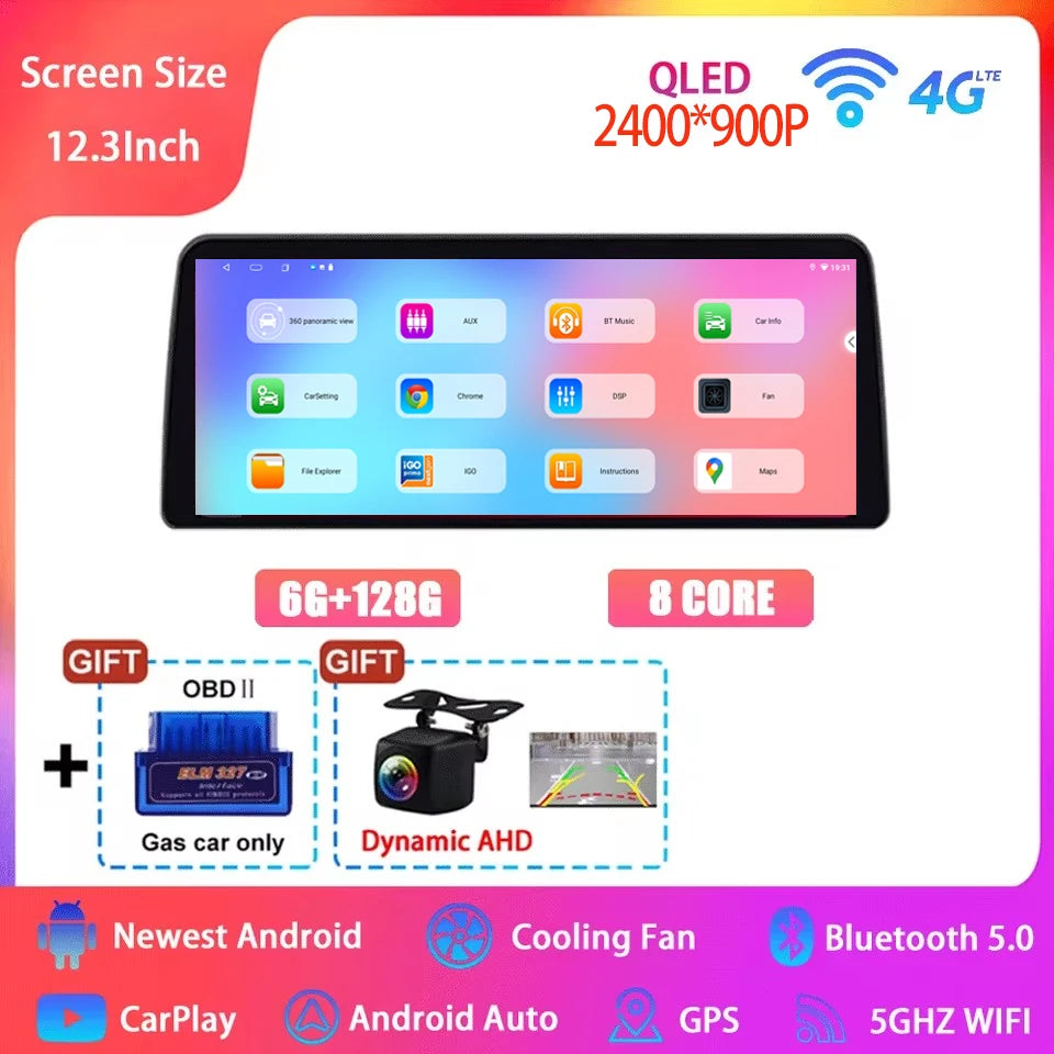 12.3  For Mazda 3 Mazda3 3 Axela BM 2013 - 2019 Android 14 QLED Screen GPS Car Radio Video Player Multimedia Navigation Carplay