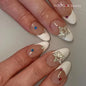 24pcs Black 3D Bow Almond Fake Nails Tips Pearl Love Sequin Design False Nails Art Removable Waterproof Artificial Press on Nail