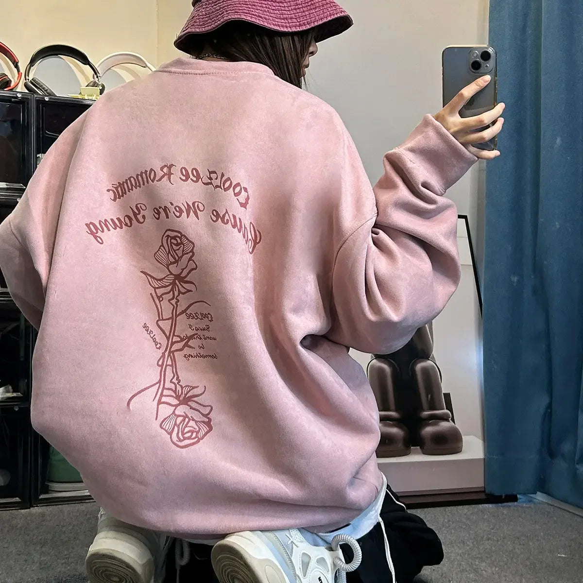 Autumn and winter American retro suede loose couple round neck loose sweatshirt for men and women lazy style and versatile y2k