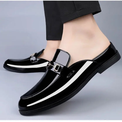 Men's slippers half drag summer new leather texture large size leather shoes men's slippers men