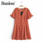 2024 Petal Sleeve Dress Red Floral Print Buttons Summer Dress Casual Boho Party Midi Dresses