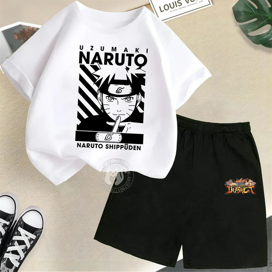Summer Boys & Girls 100% Cotton T-shirt + Shorts Cartoon Naruto Creative Fashion street casual comfortable kids wear
