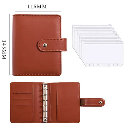A7 PU Leather Notebook Binder Budget Plan Organizer Binder Cover 6 Binder Pockets And 12 Pcs Expense Budget Sheets Sticker