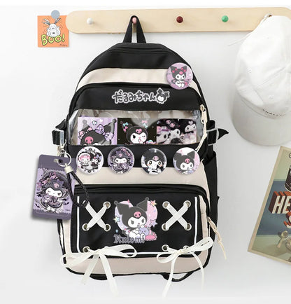 Anime Kuromi Cinnamoroll Melody Backpack Students Book School Bag Kawaii Girls Laptop With Badages